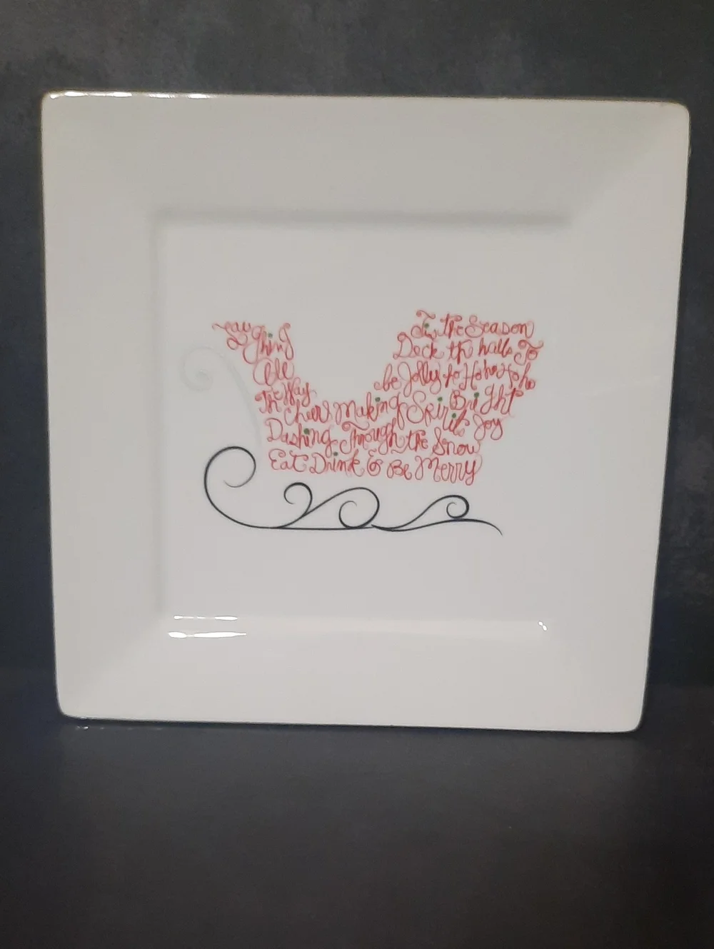St. Nicholas Square Eat, Drink & Be Merry Christmas Sleigh Square Plate - Picture 1 of 6